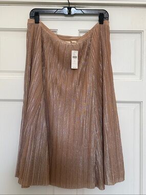 Maeve Metallic Pleated Skirt in Champagne Rose size L